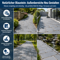 Patio Floor Tiles 60x30 cm, Robust Natural Stone Paving Stones for Outdoor Areas, Frost-Resistant & Easy to Care For, Grey Split