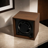 Wooden Single Watch Winder with LED Light Compact Automatic Watch Winder with LED Light Ultra-Quiet Silent for Display Shelf, Bedside Table, Office Desk