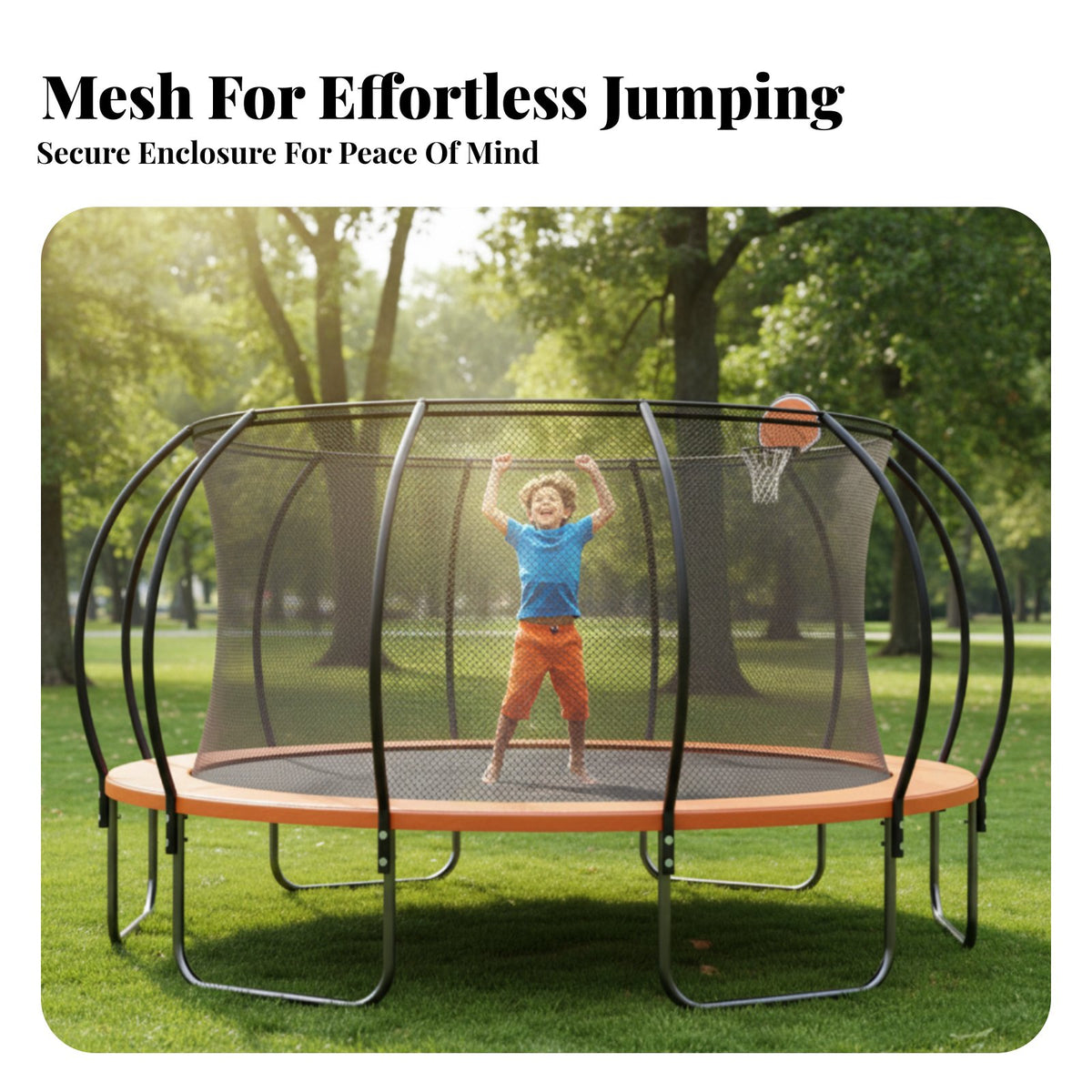 Kids Outdoor Trampoline with Safety Net, Hoop, Large Bounce, Indoor & Outdoor