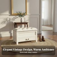 timeless design Upholstered Entryway Stool with Drawer Multi-Functional paddinged Storage Seat Sturdy Construction Small Bench space-saving for Homeowners, Families, Interior Decorators, Hallway, Living Room, Bedroom, Closet