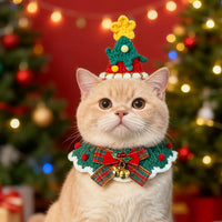 圣诞节猫咪狗狗手工编织围脖可爱口水巾节日装扮帽子服饰宠物围兜