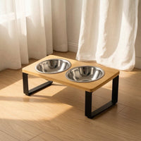 Elevated Pet Feeder with Stainless Steel Bowls Compact Bowl Stand with Stainless Steel Bowls Sturdy Double Diner for Young Dogs, Indoor
