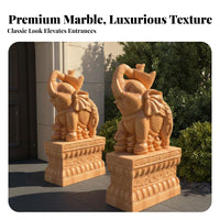 2 Pieces Stone Elephant Door Piers Traditional Classic White Marble Elephant Statues Gate Statue for Homeowners, Building Frontage, Garden