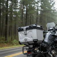 Large Capacity Motorcycle Tail Box Backrest Included Aluminum Tail Box Lockable Security Motorcycle Motorcycle Cargo Case Heavy Duty for Motorcyclists, Scooter Riders, Touring, Commuting