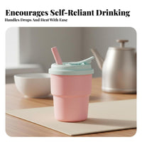 Silic Child Straw Cup Drop-Resistant Child Straw Cup Sturdy Spill Resistant Infant Tumbler for Children, Infants 6+ Months, Mealtime, While Traveling