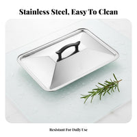 Visible Glass Window Rectangular Pan Lid Easy to Clean Stainless Steel Tray Cover Rust-Resistant for Caterers, Buffets, Cafeterias, Banquets