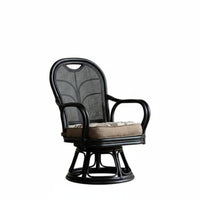 Ergonomic Backrest Japanese Design Leisure Chair Lightweight Rattan Swivel Chair Reversible Cushion Wicker Armchair No Assembly Required for Adults, Homeowners, Design Enthusiasts, Tea Room, Balcony, Sunroom, Bedroom