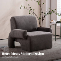 Retro Flair Upholstered Reading Chair Designer Design Arched-Base Armchair Luxurious Upholstery Indoor Furniture Minimalist Design for Apartment Dwellers, Young Adults, Homeowners, Living Room, Bedroom, Home Pale Ice, Small Space