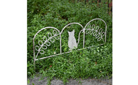 Distressed Finish Feline Fence Ornament Leafy Vine Scrollwork Iron Garden Fence Vintage Feline Iron Ornament Eggshell for Balcony