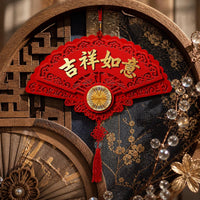 2026 New Year Lucky Character Fan-Shaped Wall Hanging for Living Room TV Background