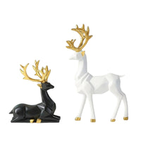 2 Pieces Nordic Design Deer Figurine Modern Deer Sculpture Artistic Design Reindeer Statue Resin Material for Living Room, Wine Cabinet, Entryway