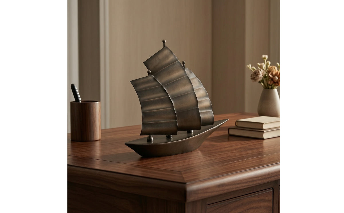 Sailboat Sculpture Freestanding Sailboat Decor Matte Nautical Ornament for Homeowners, Entryway