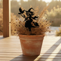 Witch on Broom Stake Black Sagoma Di Strega Pointed for Lawn, Yard