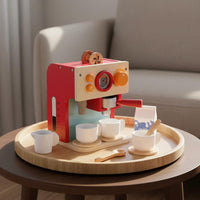Red Toy Coffee Maker Retro Design Kids Pretend Coffee Maker Set Interactive Features for Playroom
