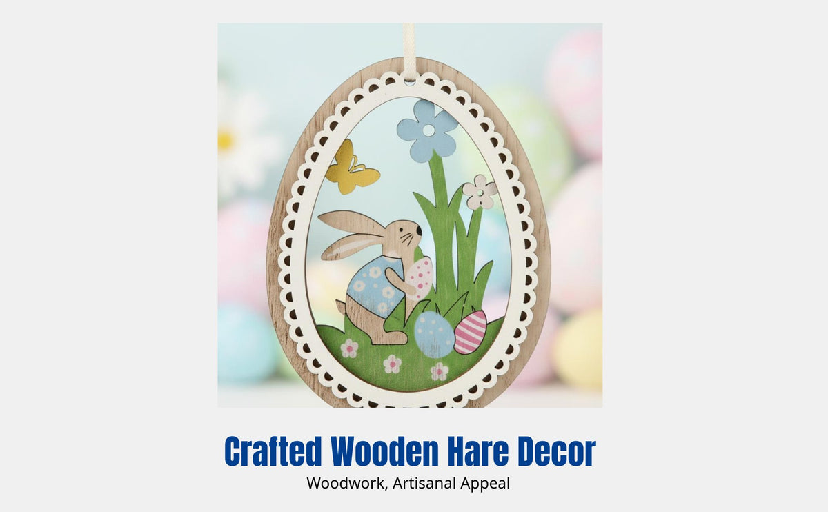 Easter Hare Hanging Wooden Ornament, Handmade Hare Decoration, Seasonal Party Decor, DIY Craft