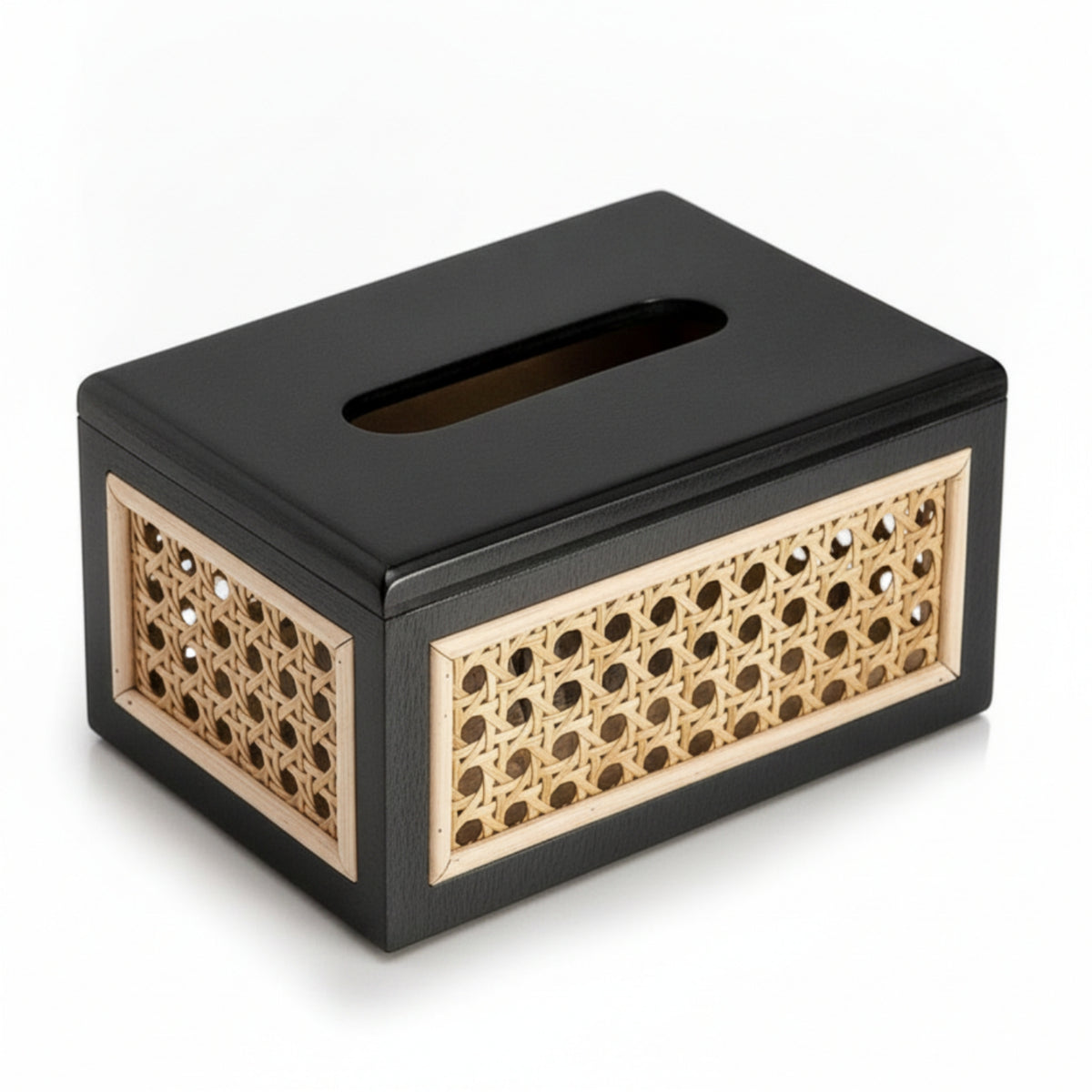 Tissue Box Cover Rectangular Tissue Box with Rattan Panels Woven for Living Room