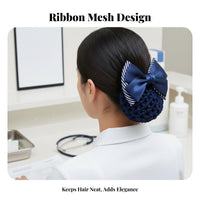 Bow Hair Clip with Net Korean Design Hair Bun Cover Snood Elegant Design Bow Bun Cover for Nurses, Hotel Hospital, Workplace, Corporate Settings