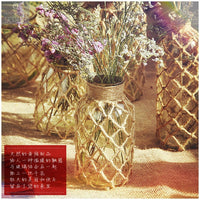 Handmade Rope-Wrapped Glass Vase for Dried Flowers, Cylindrical, Rustic Style