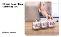 3 Pieces Easy to Clean Ceramic Seasoning Jar Set Elegant Design Ceramic Condiment Jar Set Space Saving for Adults, Countertop, Dining Table