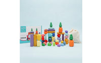 38 Pieces Wooden Stacking Rocks Geometric Stacking Blocks with Storage Box Wooden Stones Faceted Stone Blocks Smooth