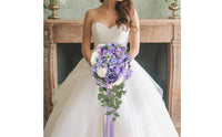 Lavender Cascading Floral Arrangement Ribbon Wrapped Handle Lavender Wedding