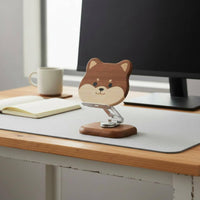 Japanese Dog Breed Phone Stand Wood Construction Wooden Animal Phone Stand Holder Charging Port Access Cute Animal for Office