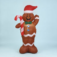 Holiday Inflatable Gingerbread Man with Candy Cane Outdoor Christmas Inflatable Gingerbread Man Festive Yard Decoration Inflate for Porch, Storefront