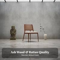 Wabi-Sabi Aesthetic Upholstered Rattan rear Chair sturdy Wood Frame V-Leg Cane Chair Retro Design Kitchen Seat mid-20th centuryera Modern for Restaurant Owners, Interior Designers, Homeowners, Hotel, Dining Room, Reception Area, Balcony