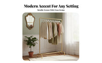 Gold Finish Single-Rod Clothes Stand with Shelves Adjustable Height Garment Rack Floor-Standing Design Clothing Organizer Multi-Functional for Boutique Owners, Apartment Dwellers, Bedroom, Retail shop, Entryway, Small Spaces