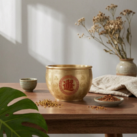 Decorative Fortune Pot Brass-Colored Lidded Decorative Pot Traditional Style