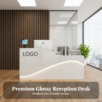 Modern Reception Desk Baked Paint Finish Modern Front Desk with Storage Sturdy Construction Reception Workstation with Drawers for Workplaces