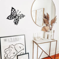 Metal Lepidoptera Wall Art Rust Resistant Butterfly Floral Wall Decor Nature Themed Black Metal Floral Piece Hanging