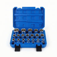 19 Pieces Star Socket Set Chrome-Finished 12-Point Socket Set Tools Corrosion-Resistant Polished for Mechanics, Auto Repair