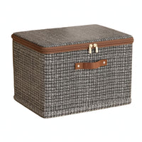 Zipper Closure Foldable Textile Storage Box Side Handles Zippered Textile Storage Box Fitted Lid Home Organizer Textured Woven Pattern