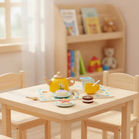 Wooden Tea Set with Tray Natural Tea Party Set with Dessert Pieces Toy Playful Smooth for Children, Playroom, Preschool