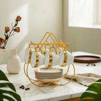6 Sets Ceramic Coffee Cup Set Gift Idea Gold Rim Cup Set Space-Saving Rack