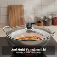 High Temperature Resistant Tempered Glass Wok Lid Food-Grade Materials Universal Glass Pot Lid Anti-Scald Handle for Home Cooks, Restaurant