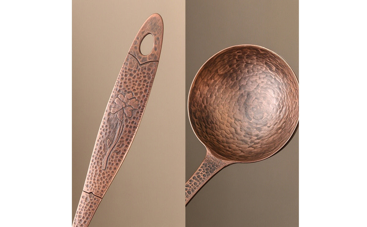 Copper Kitchen Utensil Hammered Serving Spoon with Hanging Hole Cooking Spoon with Long Handle Crafted Ladle Retro