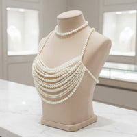 Bridal Pearl Body Chain Layered Pearl Shoulder Chain Beaded Chest Harness Elegant for Performers