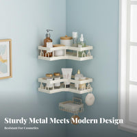 No-Drill Installation Adhesive Corner Shelf Space-Saving Corner Holder Set Rustproof Bathroom Accessory Drainage Design for Homeowners, Students, Families, Washroom, Dorm Room, Kitchen
