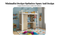 Study and Rest 2-in-1 Loft Bed Desk Combo Space-Saving Student Workstation Bed Safe Load-Bearing Dormitory Furniture Heightened Guardrail for Dorm Residents, Young Adults, Apartment, Apartments, Small Rooms, Bedroom