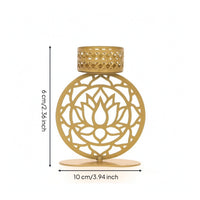 Candle Holder with Openwork Body Gold-Colored Metal Tea Light Candle Holder Decor Laser-Cut Elegant for Tables, Shelves