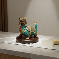 Good Luck Charm Copper Dragon Turtle Figurine Housewarming Gift Feng Shui Dragon Tortoise Hand-Cast Chinese Wealth Turtle Sculpture Lost-Modeling Casting for Business Owners, Collectors, Office, Desk, Study Room