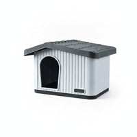 Sloped Roof Rain-Resistant Cat House Ribbed Panel Outdoor Cat House Easy to Clean