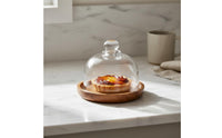 Acacia Wood Serving Plate with Glass Dome Dustproof Wood Base Dessert Dome Wooden Base Cover Jar Finely Polished for Parties