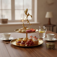 Two-Tier Tray Stand Round Tiered Tray Stand Space-Saving Food Presentation Plate for Hosts, Countertops, Event Displays