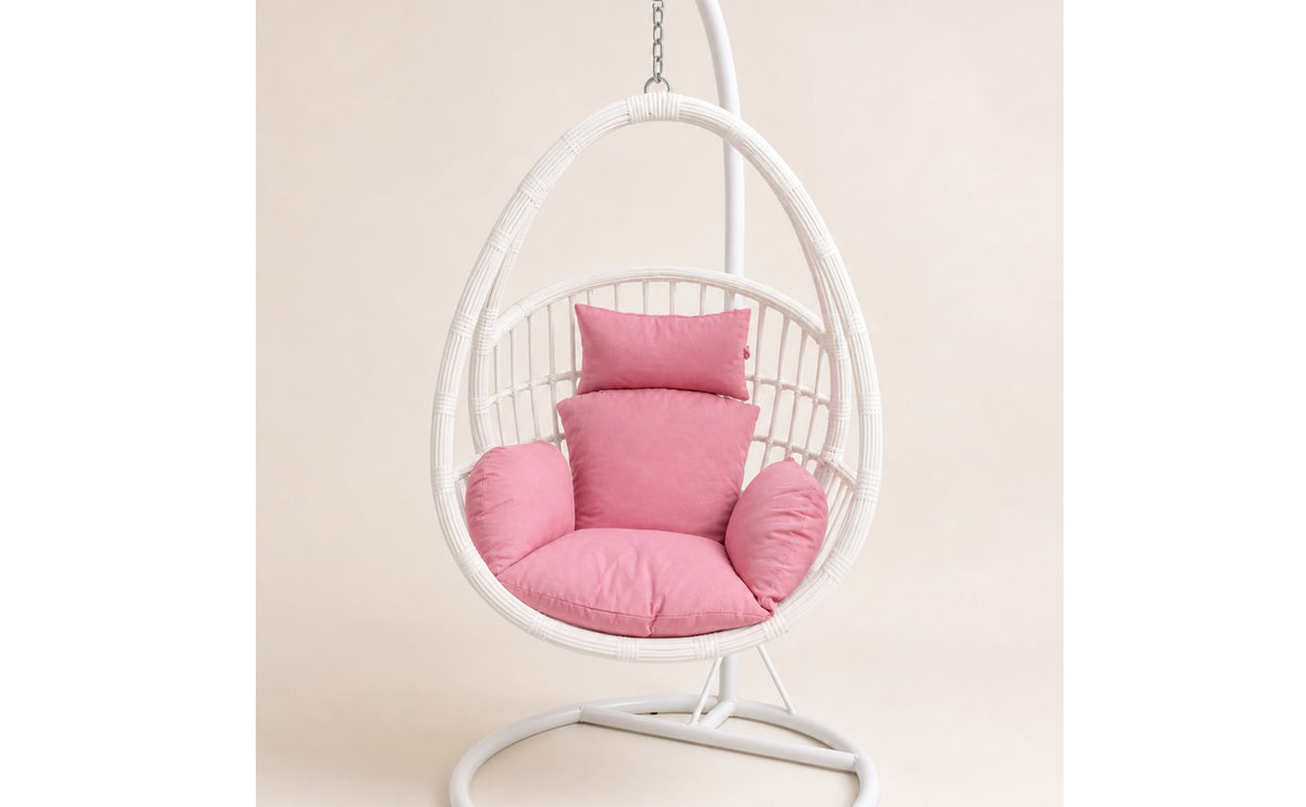 Rattan-Style Hanging Basket Chair Padded Hanging Swing Chair with Stand Outdoor Furniture Indoor for Sunroom