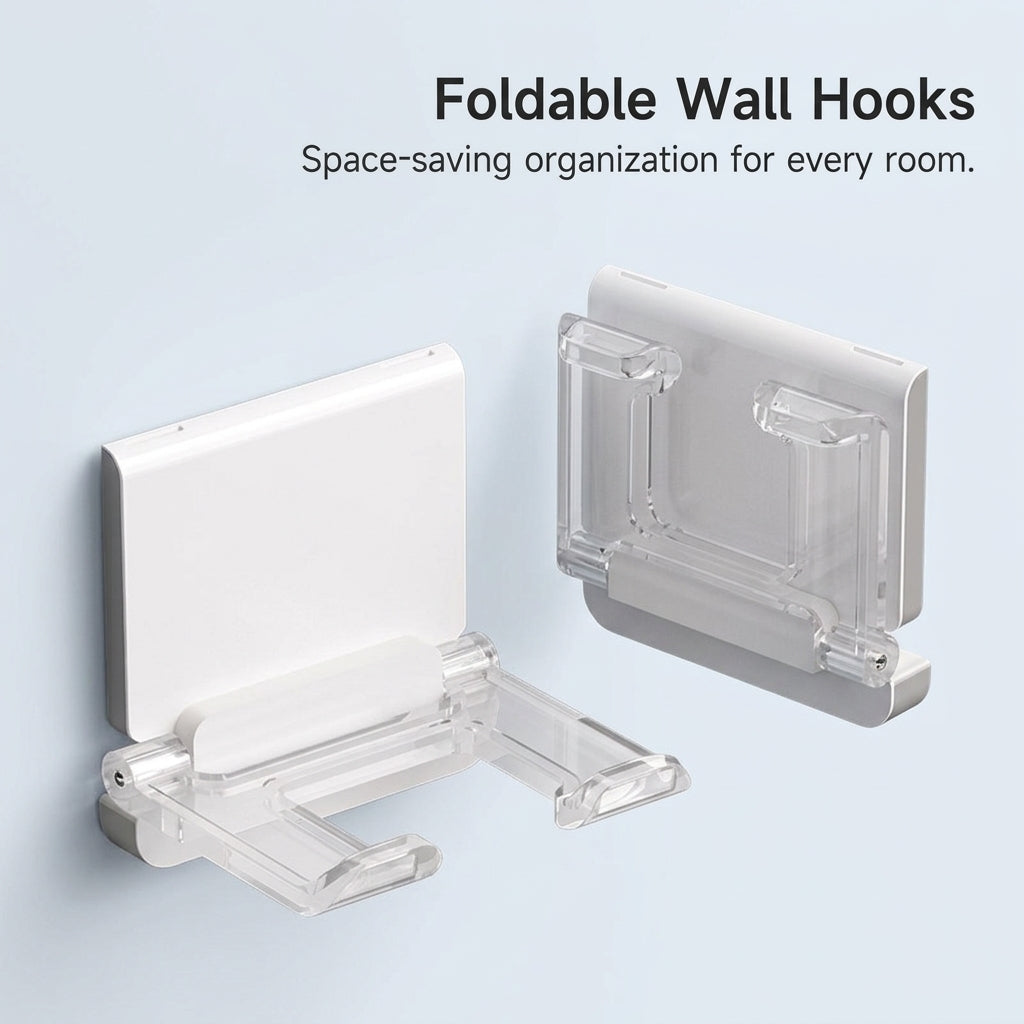 Adhesive Wall Hook Folding for Cable Organizer, Multifunctional for Student Dorm, Power Plug Holder Storage Rack, 2 Pack