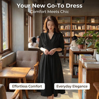 Dresses for Women Plus Size with V-Neck and Wing Sleeves, Midi Dress with Gathered Waist for Business Casual Office Wear, Flattering Fit up to 5XL
