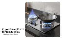 High Power 3 Burner Gas Cooktop Multi-Level Fire Control Flip-up Burner Cooktop Instant Ignition Built-in Gas Hob out Protection for Home Cooks, Homeowners, Apartment Dwellers
